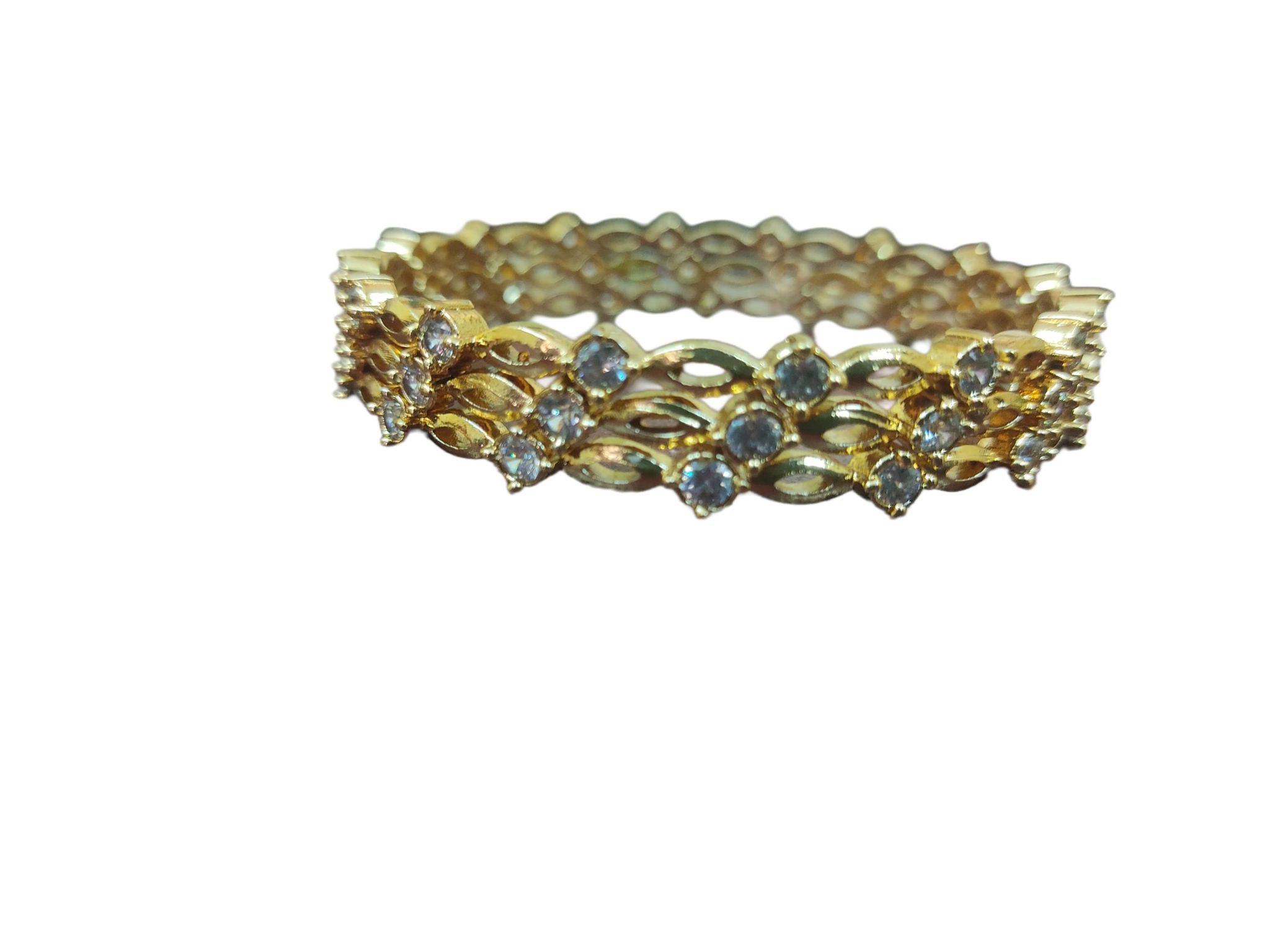 Gold Plated Bangle Set with Cubic Zirconia Stones for Women