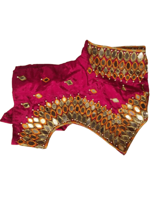 Maroon Velvet Mirror Work Blouse With Elbow Sleeves For Women Maroon Velvet Mirror Work Blouse With Elbow Sleeves For Women