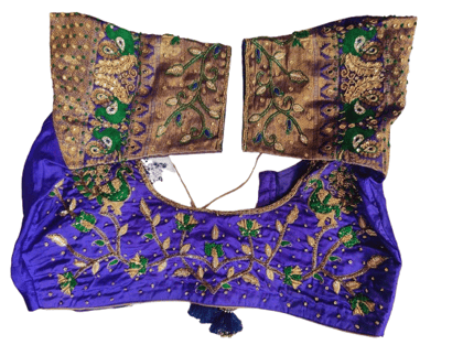 Peacock Embroidered Purple Silk Blouse With Zari Work Peacock Embroidered Purple Silk Blouse With Zari Work