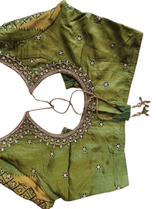 Green Silk Saree Blouse with Zari and Stone Embroidery