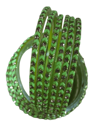 Green Glass Bangles with Rhinestones
