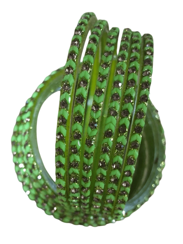 Green Glass Bangles with Rhinestones