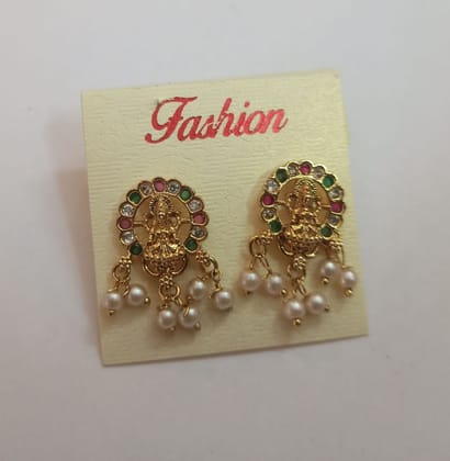 14k Gold Plated Goddess Lakshmi Pearl Drop Earrings 14k Gold Plated Goddess Lakshmi Pearl Drop Earrings