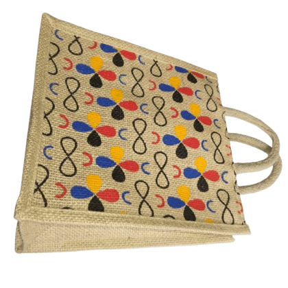 Jute Bag with Colorful Floral Design