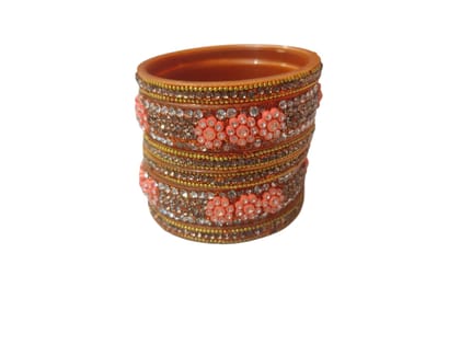 Stunning Orange and White Rhinestone Bangle Set for Women