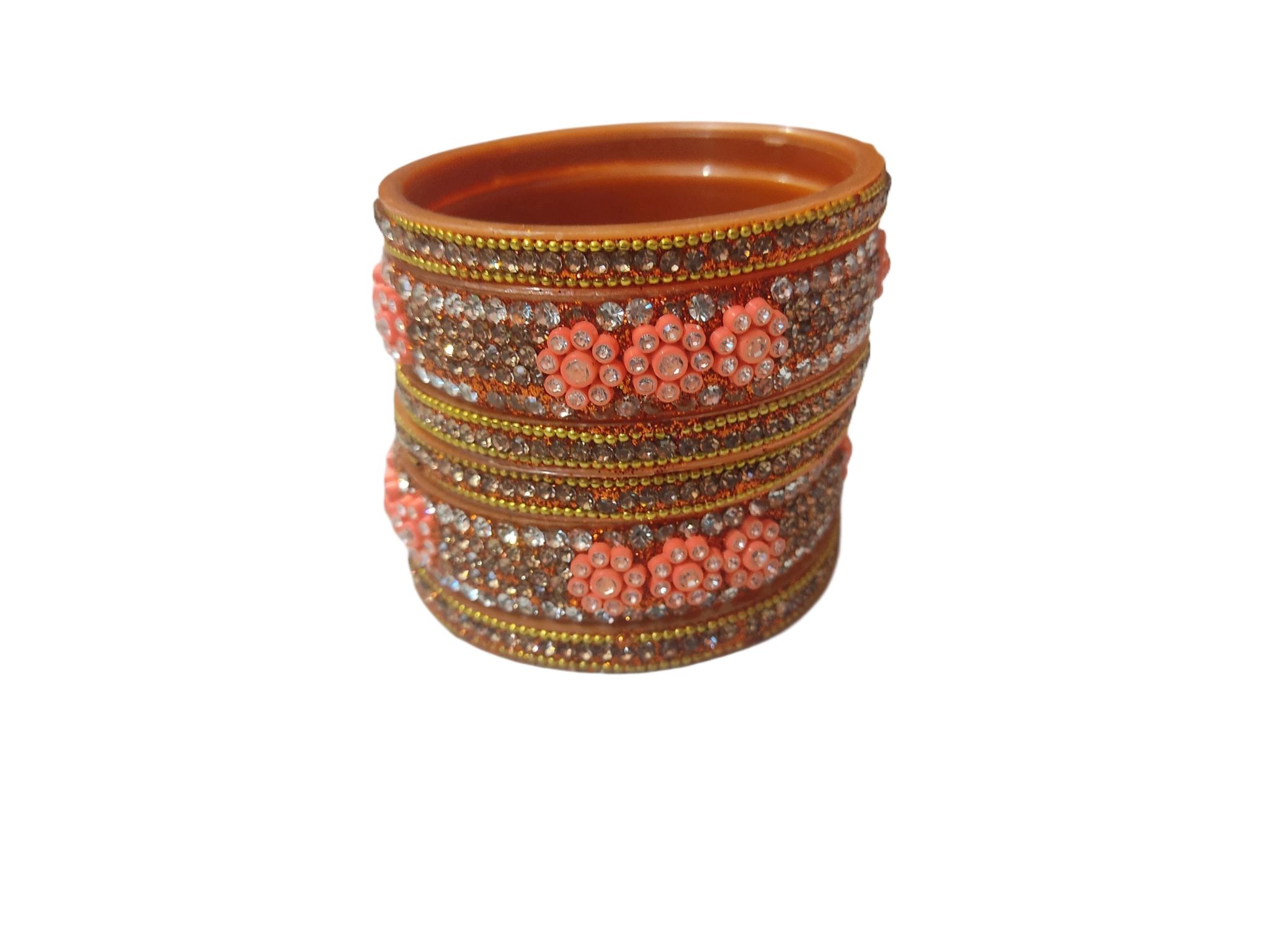 Stunning Orange and White Rhinestone Bangle Set for Women