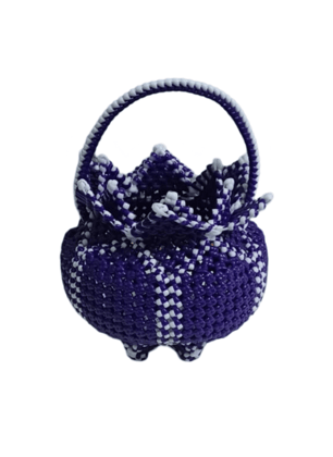 Purple and White Handwoven Basket with Handle