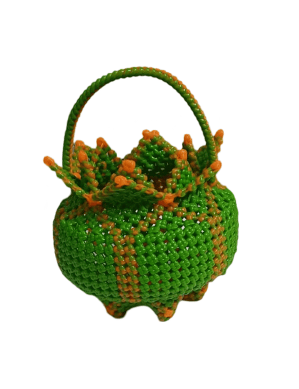 3D Printed Miniature Green and Orange Beaded Basket
