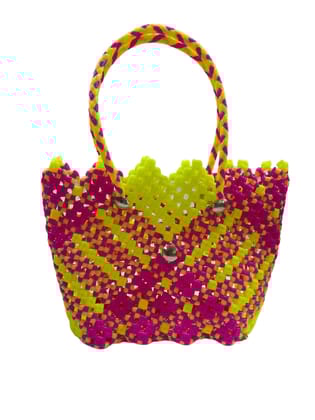 Pink and Yello Handbag with Beaded Strap