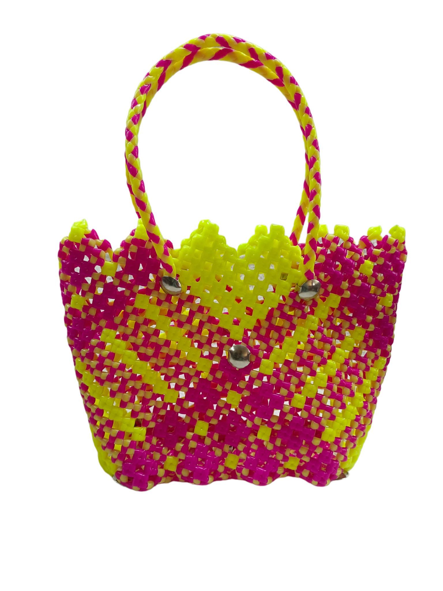 Pink and Yello Handbag with Beaded Strap