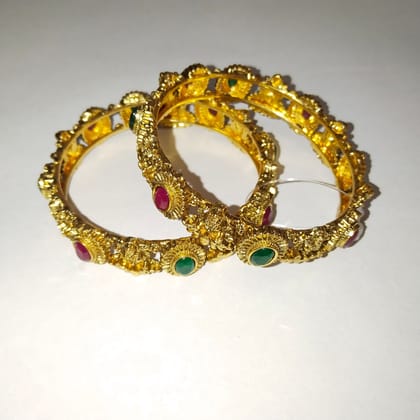 Gold Plated Kundan Bangles with Ruby and Emerald Stones for Women Gold Plated Kundan Bangles with Ruby and Emerald Stones for Women