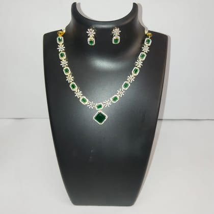 American Diamond and Emerald Necklace Set in Gold American Diamond and Emerald Necklace Set in Gold