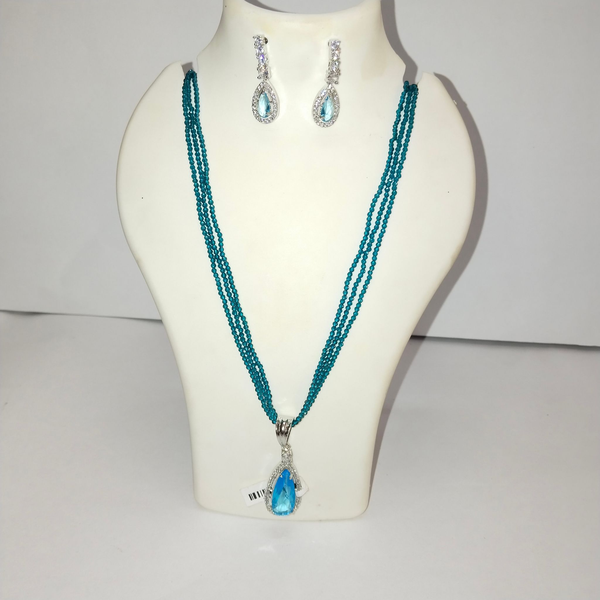 Stunning Aquamarine and Diamond Necklace and Earring Set in Sterling Silver