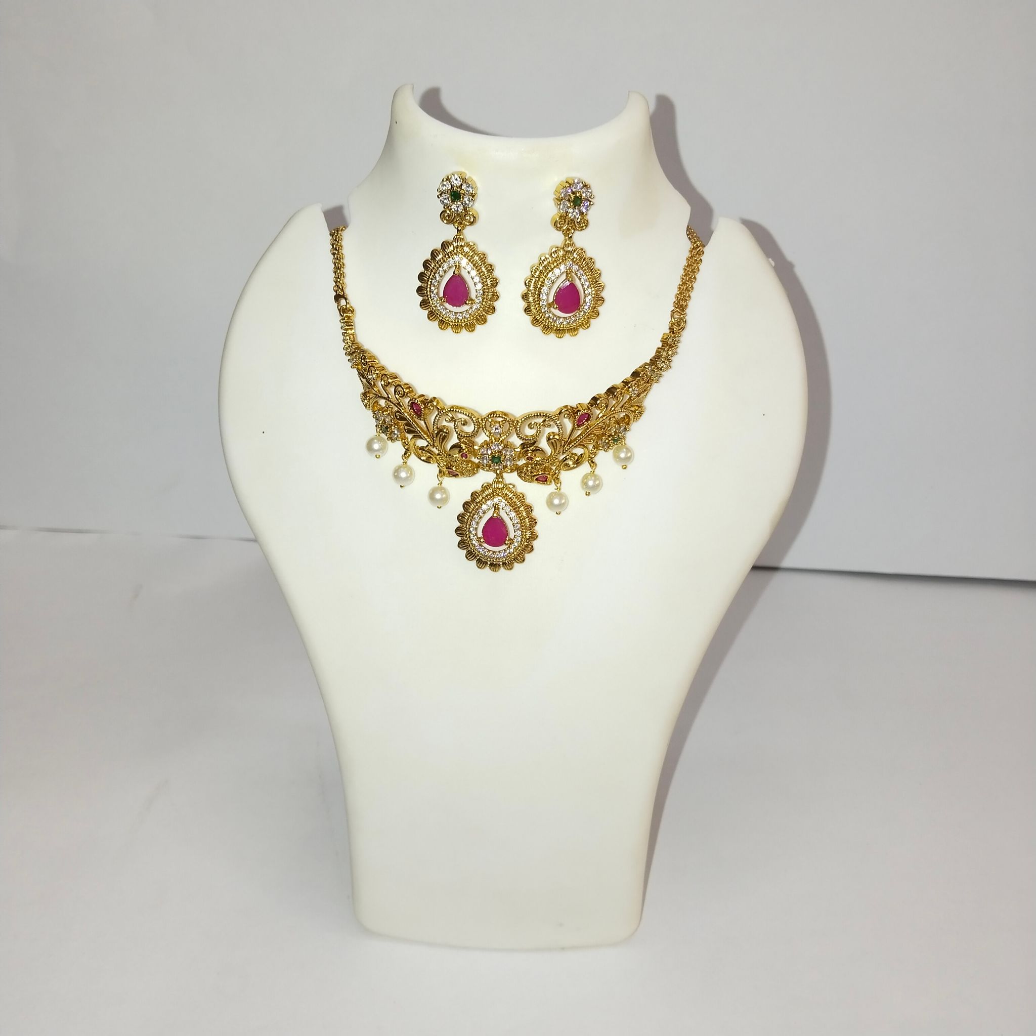 Indian Traditional Gold Plated Kundan Meenakari Pearl Necklace Set