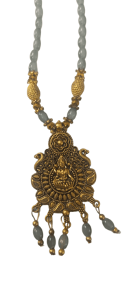 oxidized gold plated pendant set with grey beads