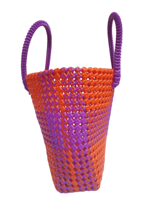 Handwoven Purple and Orange Market Basket with Double Handles