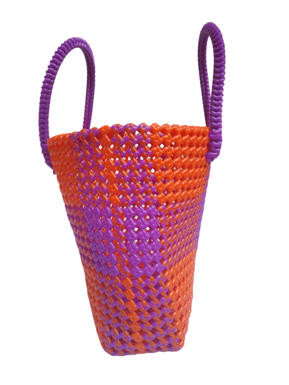 Handwoven Purple and Orange Market Basket with Double Handles