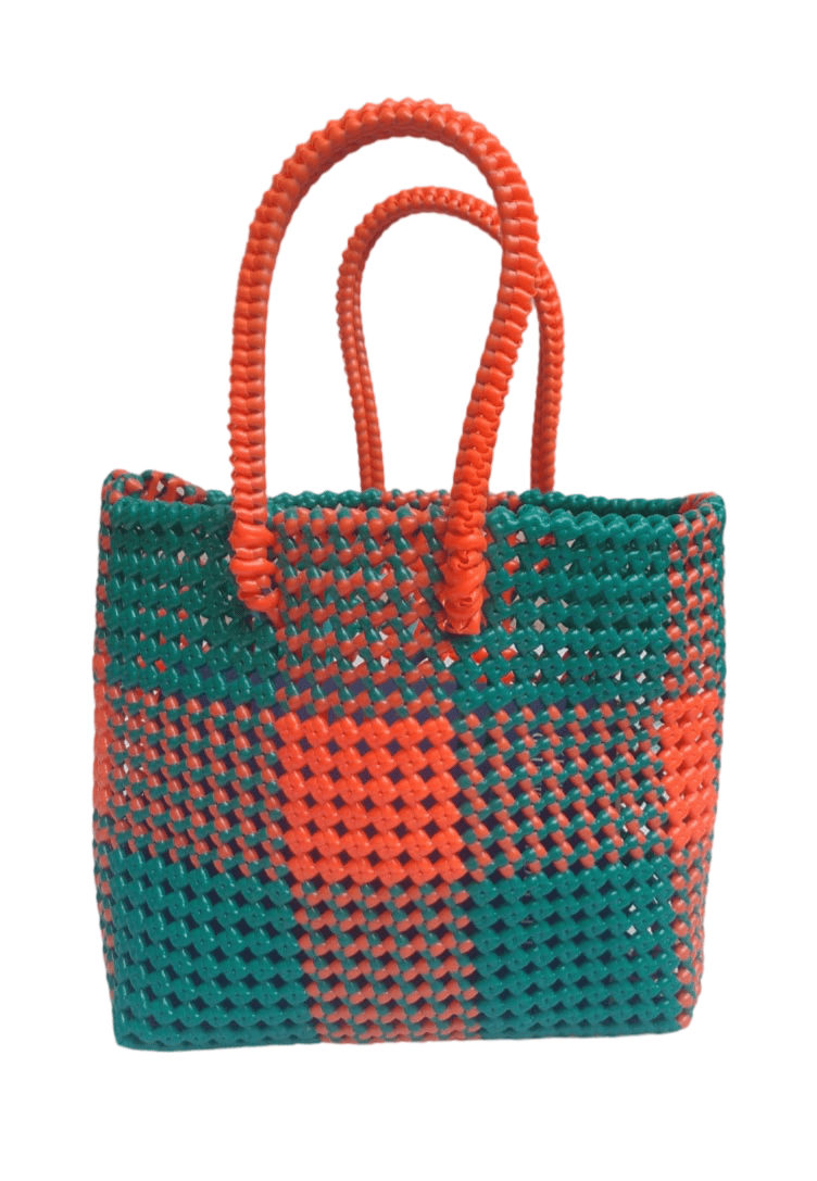 Small Green and Orange Handwoven Market Tote Bag