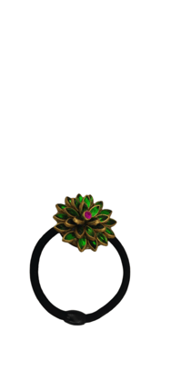 Oxidized Gold Plated Green Meenakari Kempu Flower Ring for Women