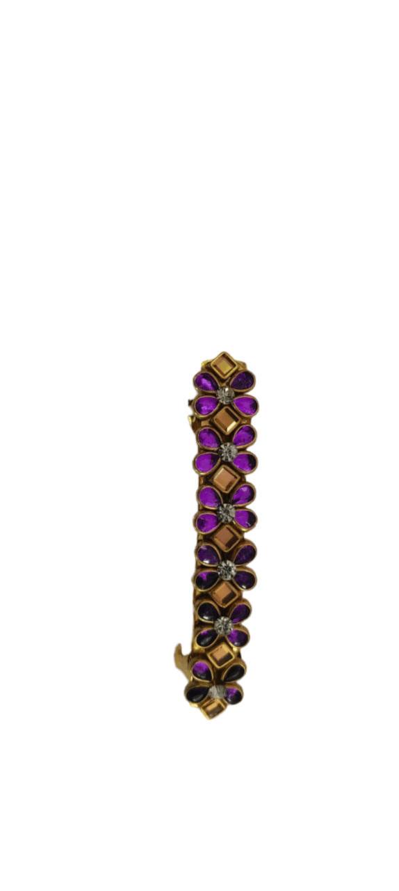 Gold Plated Purple Floral Design Hair Clip for Women