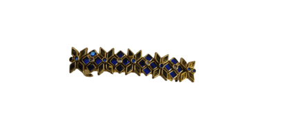 Gold Hair Barrette with Blue Enameled Flowers and Rhinestones