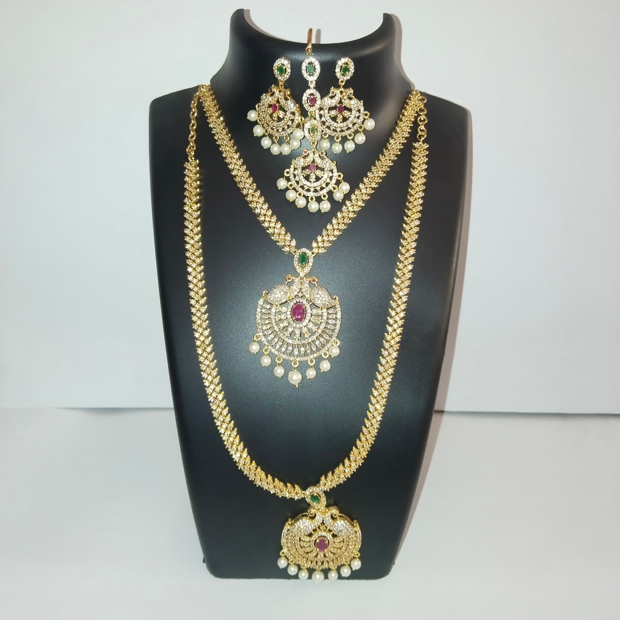 Indian Traditional Gold Plated Kempu Stone Necklace Set With Earrings For Women