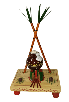 Wooden Pongal Pot Stand for Home Decor - Traditional South Indian Festival Pongal Decoration Item Wooden Pongal Pot Stand for Home Decor - Traditional South Indian Festival Pongal Decoration Item