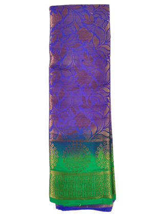 Purple and Green Kanjivaram Silk Saree with Golden Zari Border