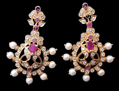 14K Gold Plated Ruby and Pearl Jhumka Earrings