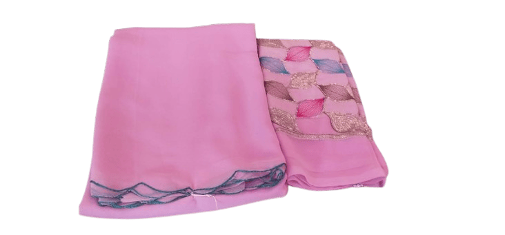 Georgette Chiffon Saree With Blouse Piece - Pink
