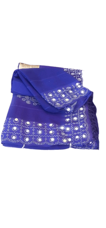 Blue Sequinned Indian Saree With Blouse Piece For Women