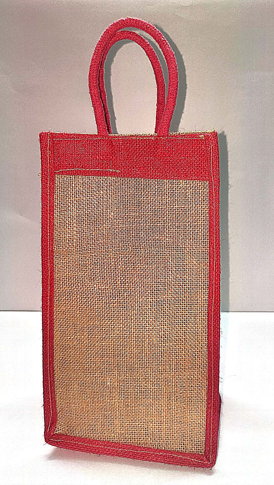 Red Jute Tote Bag with Reinforced Stitching and Double Handles