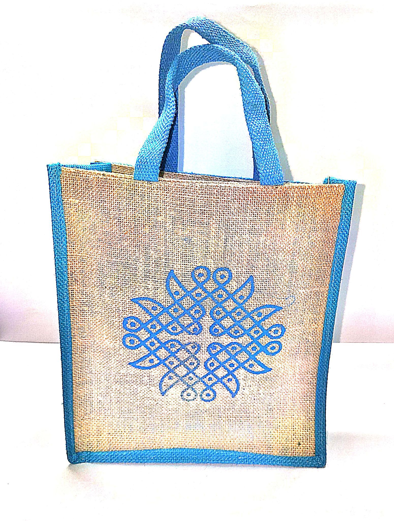 Blue Jute Bag with Embroidered Design