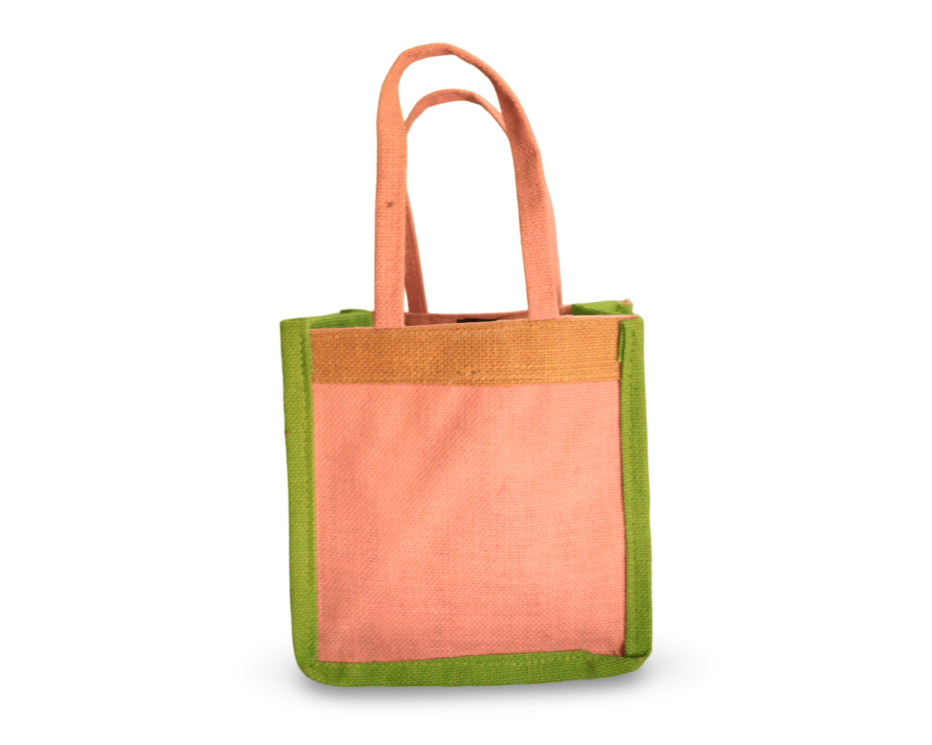 Small Pink Jute Tote Bag with Green Trim