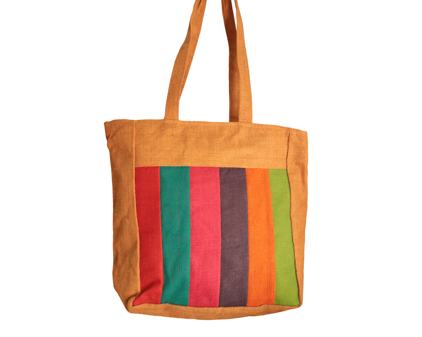 Handmade Jute Tote Bag with Colorful Patchwork Design
