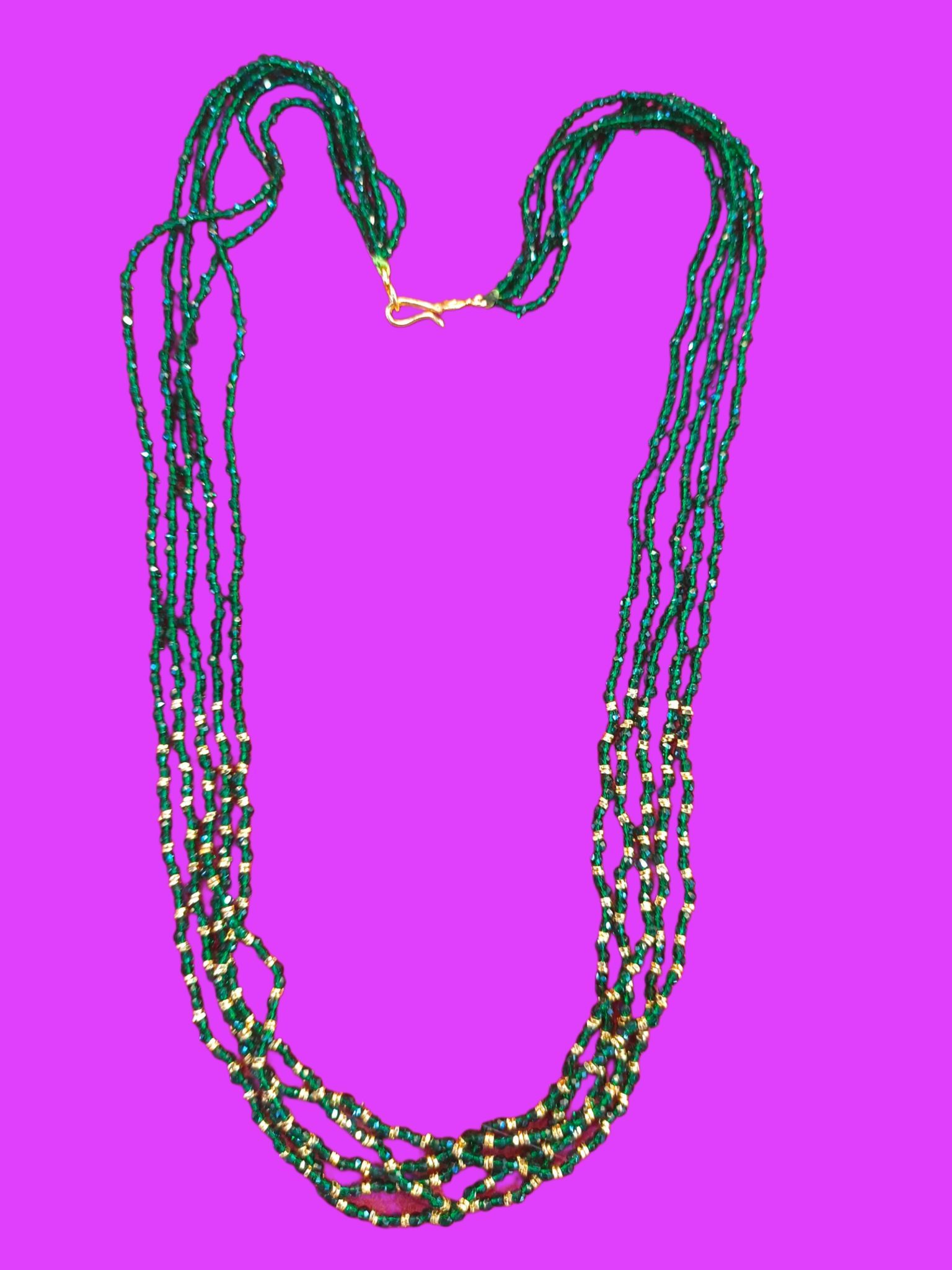 Green Beaded Necklace with Gold Plated Beads