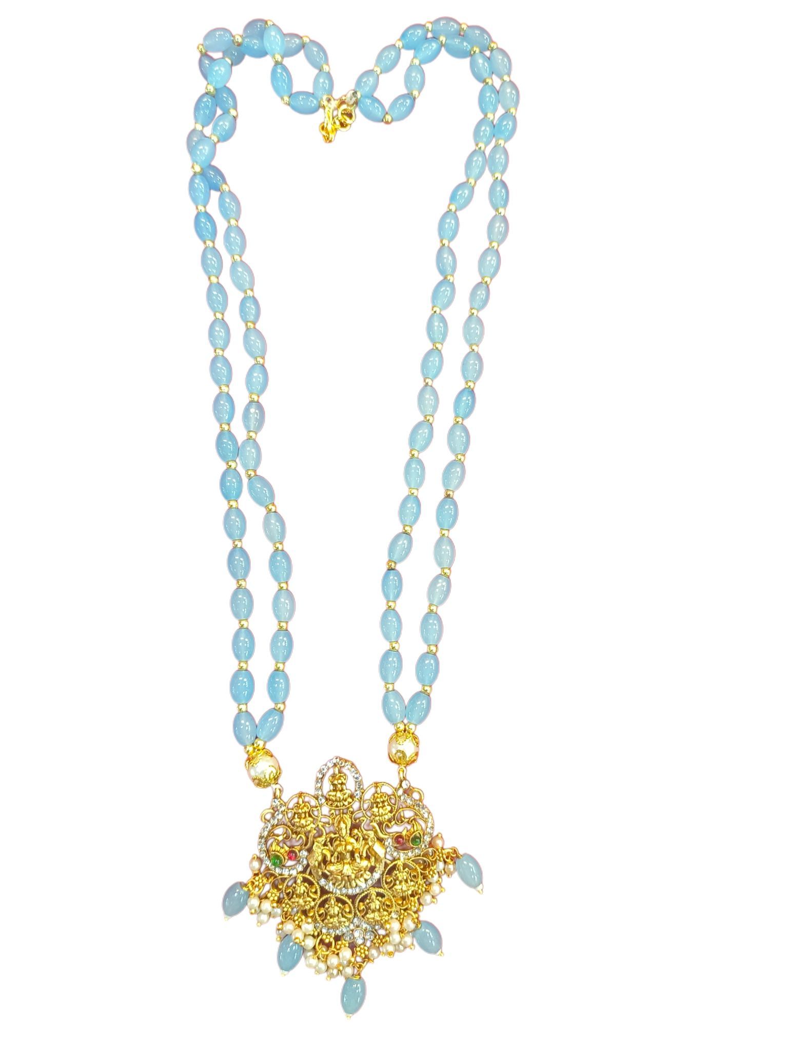 Exquisite Gold Pendant with Sky Light Blue Beads Necklace Set for Women