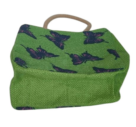 Green butterfly jute tote bag