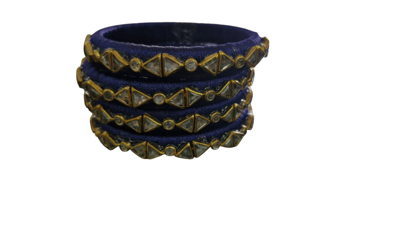 Blue Silk Thread Bangle Set with Stone Work - Set of 4
