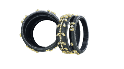 Black Silk Thread Bangle Set with Stone Work for Women Black Silk Thread Bangle Set with Stone Work for Women