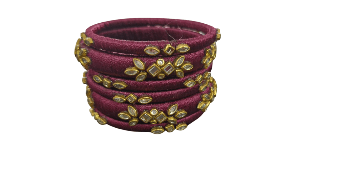 maroon silk thread bangles with kundan stones Dozen