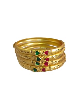 Gold Plated Bangles With Green and Red Stone Set of 4 Size 2-10 Gold Plated Bangles With Green and Red Stone Set of 4 Size 2-10
