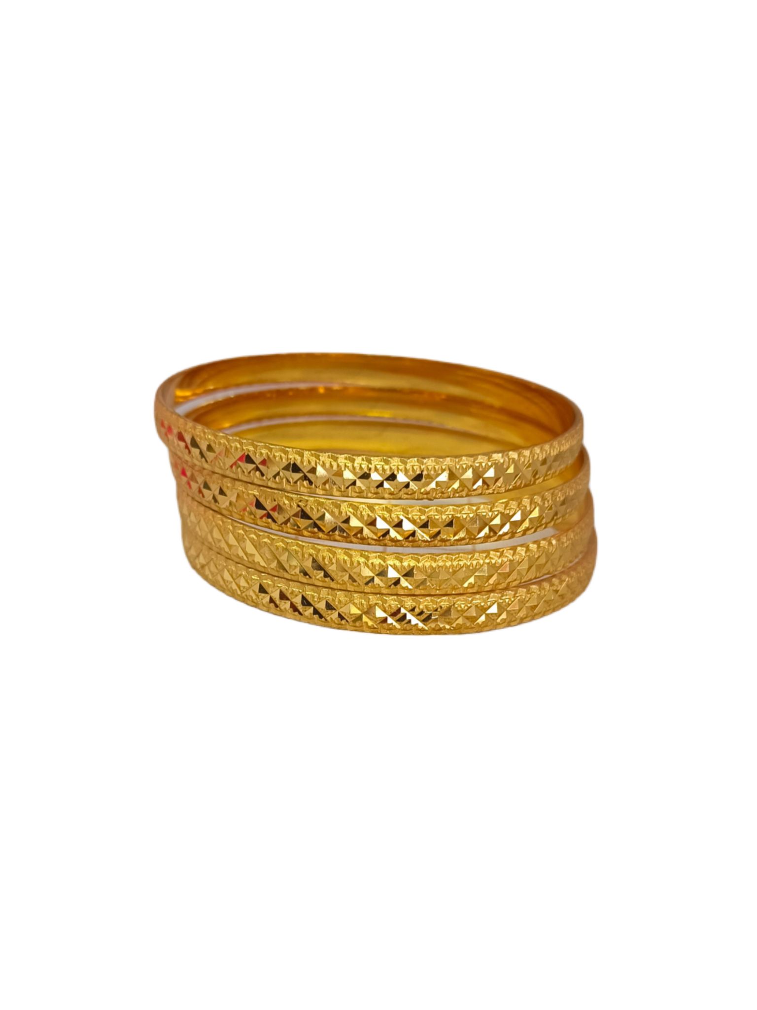 Gold Plated Bangles Set of 4 with Diamond Cut Design Size 2-6