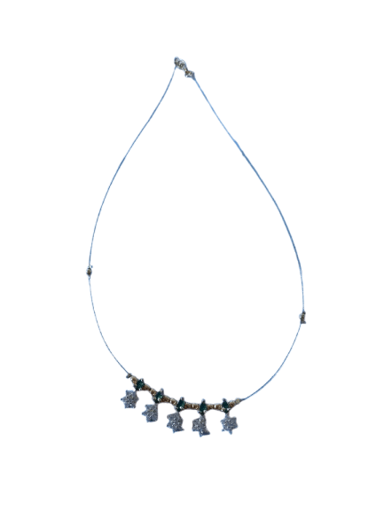 Gold Plated 5 Flower Pendant Necklace with Green Stones