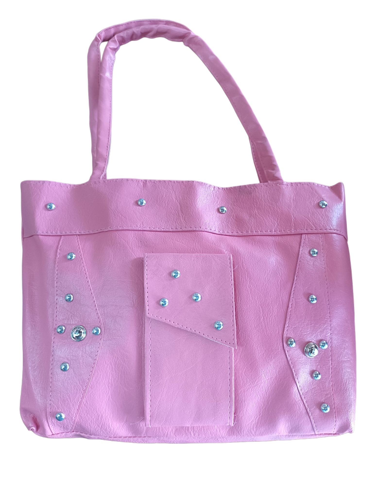 Women's Fashionable PU Leather Handbag Casual Tote Bag with Silver Studs