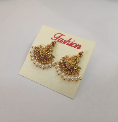 14k Gold Plated Traditional Indian Jhumka Earrings with Pearls for Women