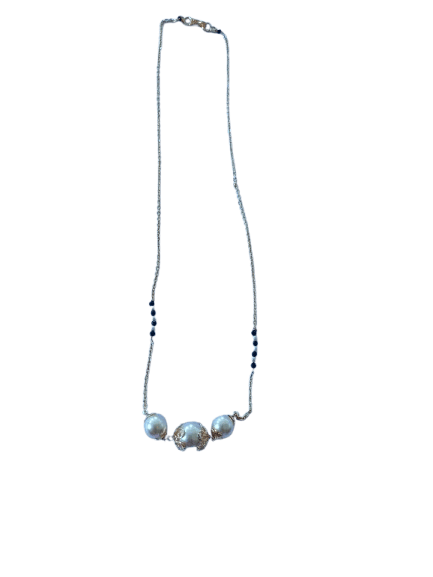 Gold Plated Pearl and Black Beads Chain Mangalasutra for Women