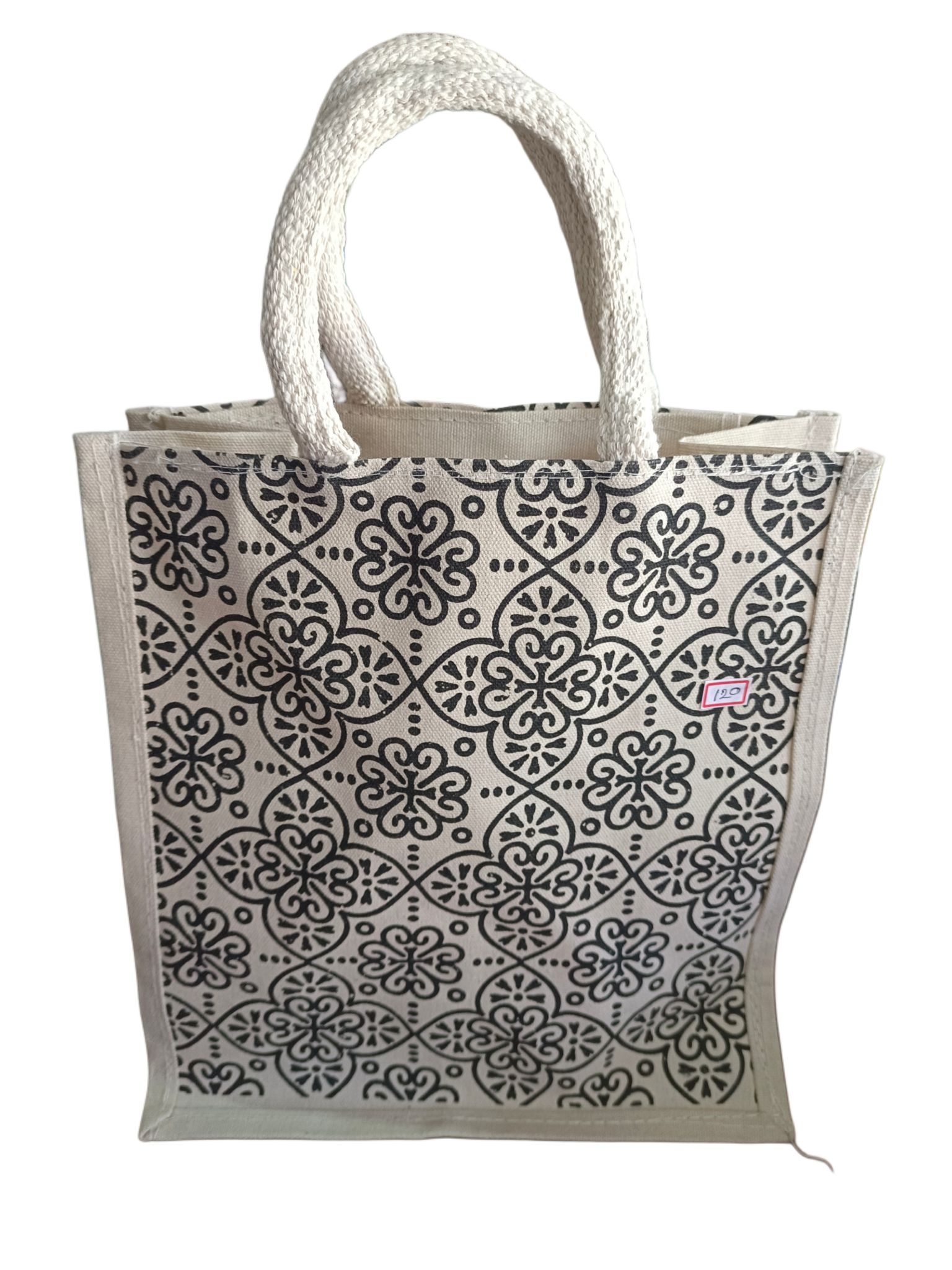 Jute Carry Bag with Floral Print
