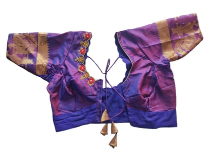 Women's Purple Silk Saree Blouse with Floral Embroidery and Tassels