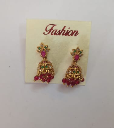 14k Gold Plated Ruby and Kundan Indian Jhumka Earrings